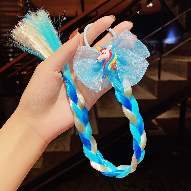 2021 New Girls Cute Cartoon Bow Butterfly Colorful Braid Headband Kids Ponytail Holder Rubber Bands Fashion Hair Accessories 27