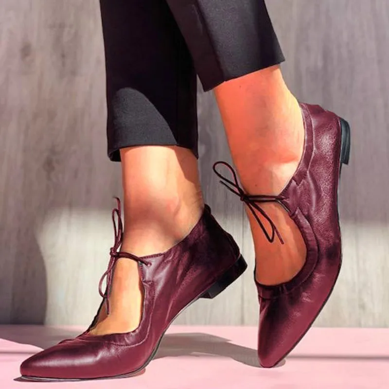 

Woman Spring/autumn Shoes 2020 New Pumps Basic Low Square Heels Pointed Toe Concise Casual Lace-up Shallow