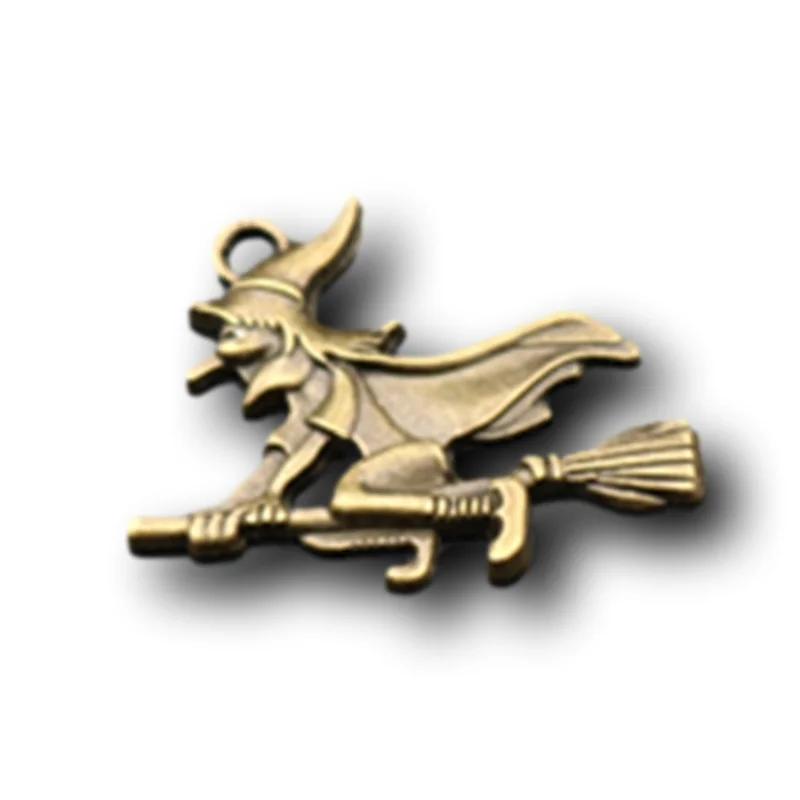 Flying Witch On Broom 14K Gold Charm