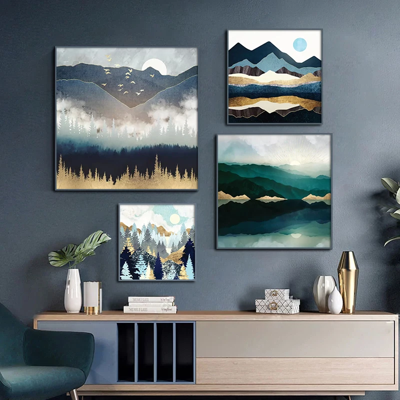 

Nordic Sunset Desert Cactus Mountain Sea Landscape Canvas Painting Abstract Tree Posters and Prints Wall Art Picture Home Decor