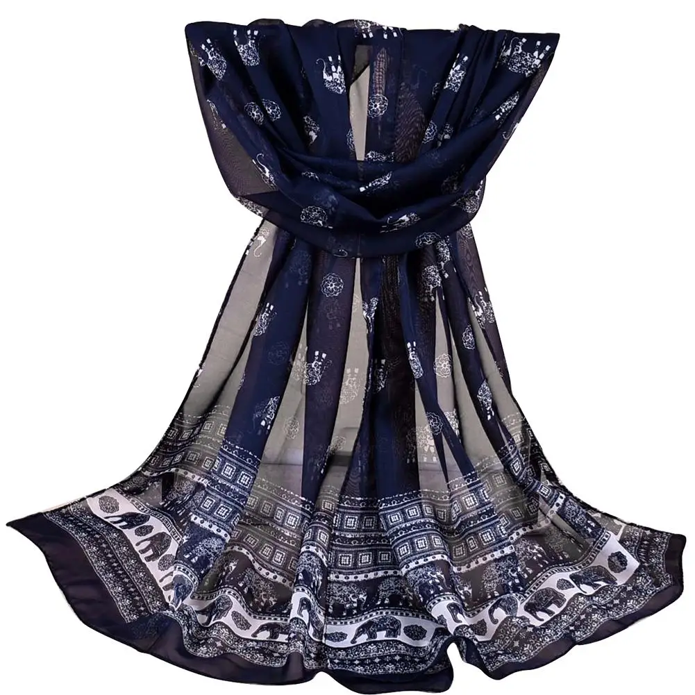 

Fashion Elephant Pattern Chiffon Women Soft Breathable Long Scarf Neck Wrap
