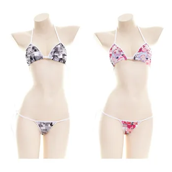 

Sexy Japanese Anime Expression Print Bikini Sets Halter Lace-up Underwear Women's Intimates Lolita Cosplay Bra & Panties Sets