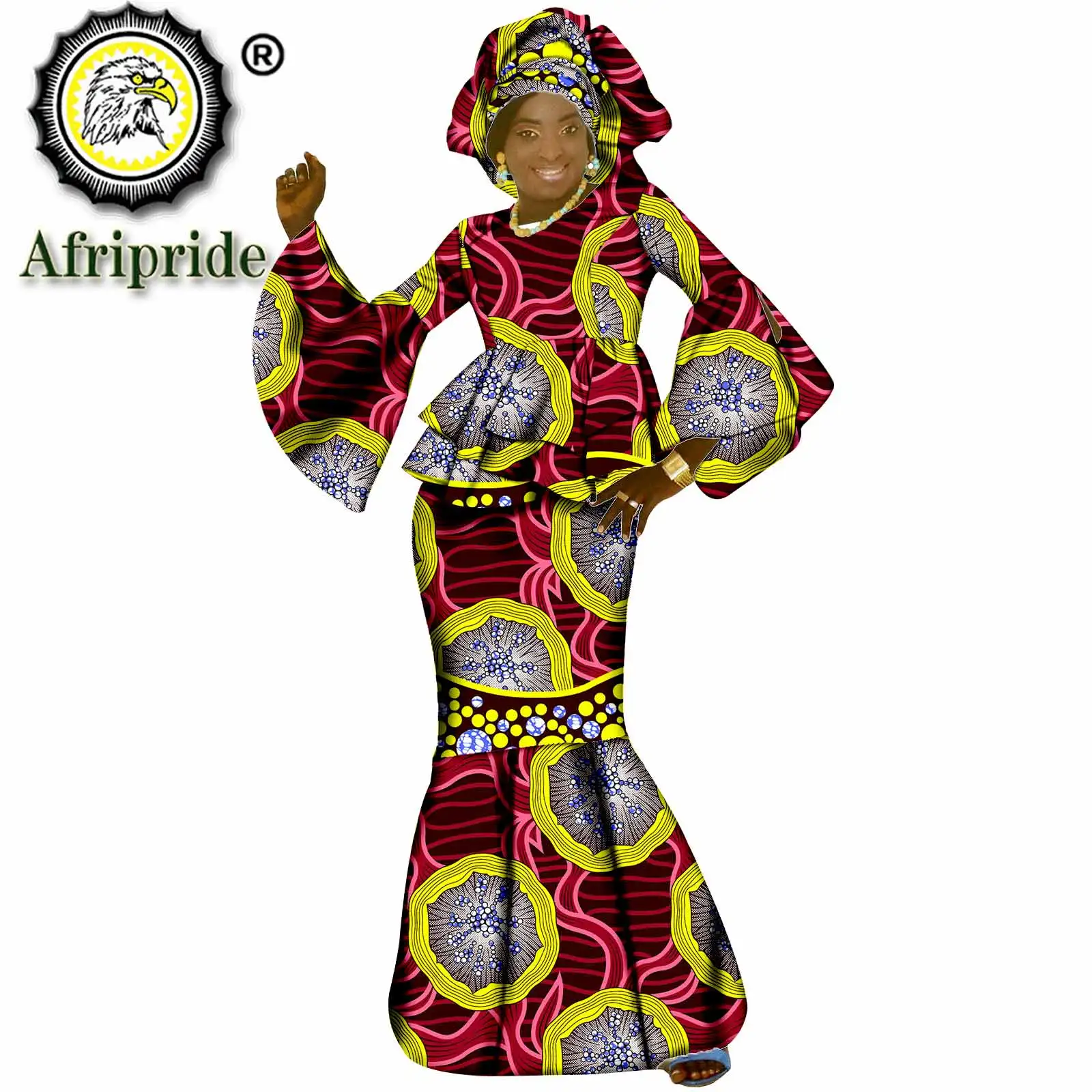 Traditional african clothing for women dashiki tops+maxi skirts+tribal headwarp headtie vintage clothing AFRIPRIDE S1926028