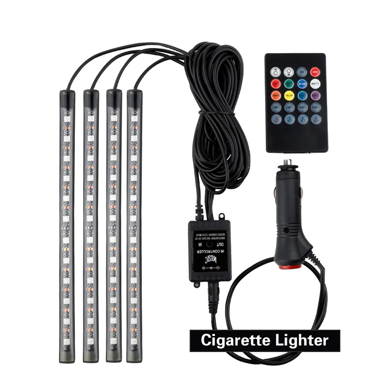 Auto LED RGB Interior Atmosphere Strip Light Decorative Foot Lamp With USB Wireless Remote Music Control Multiple Modes For Car led strip lights led car lights led lights led atmosphere lamp led light strip led car decorative lights led car decoration lamp car ambient lights led atmosphere lighting led interior lights