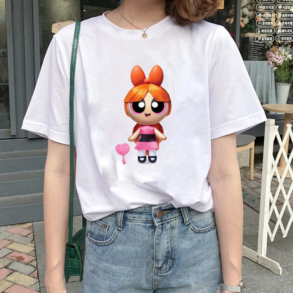 Новинка 2020 Kawaii топы Powerpuff футболка для девочек полиция Харадзюку уличная одежда