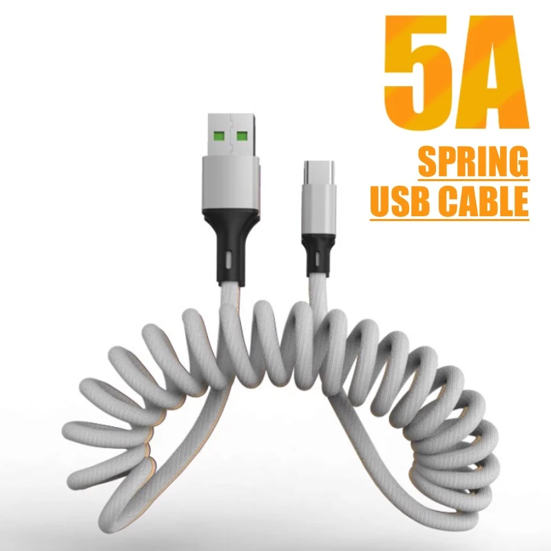 

1.5m Micro USB Charging Wire 5A Spring USB Cable Type C Fast Charger USB Cord For Samsung Xiaomi Huawei iPhone