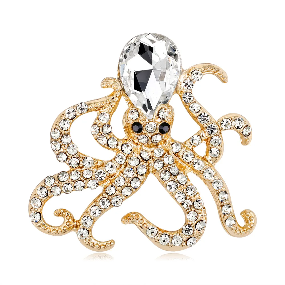 High Quality Enamel Rhinestones Marine Animal Octopus Squid Brooch Pins For Women Fashion Dropshipping Gifts For Women - Окраска металла: 37x39mm