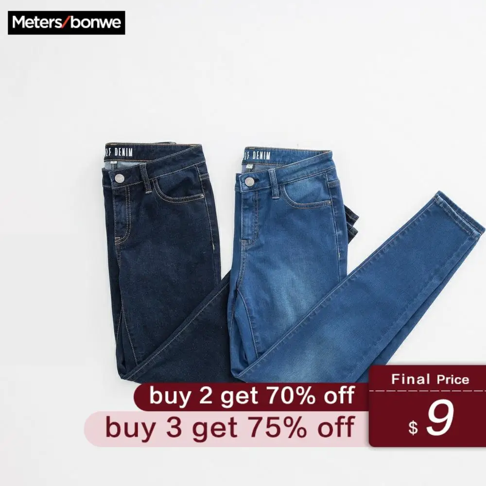 

Metersbonwe Slim Jeans For Women Jeans Basic Design Woman Solid Denim Pencil Pants High Quality Stretch Waist Women Jeans