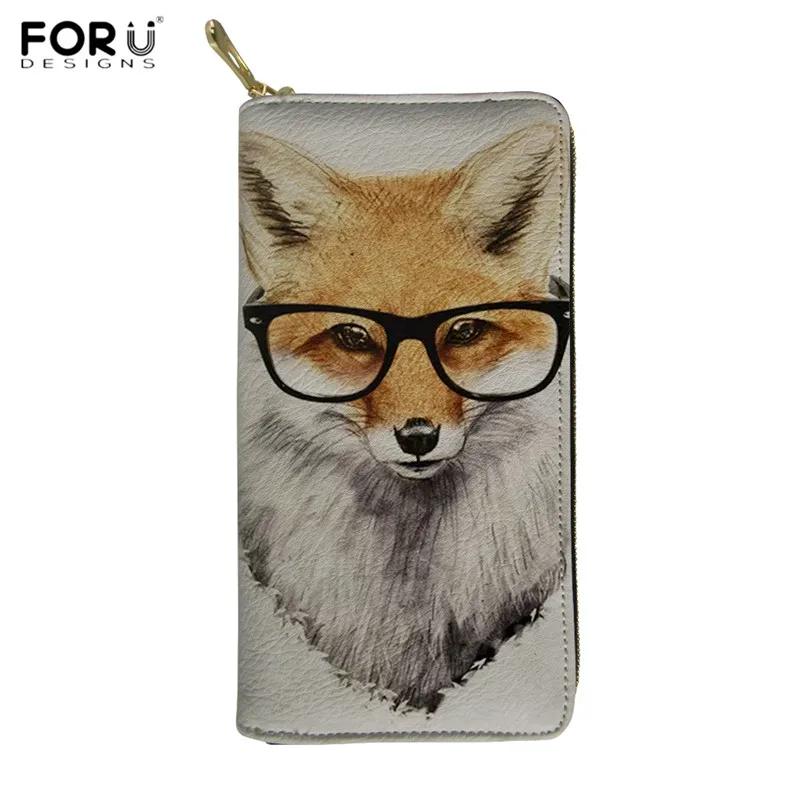 FORUDESIGNS/забавные кошельки из искусственной кожи с изображением лисы, водонепроницаемые женские повседневные кошельки, длинный кожаный кошелек, сумка для денег для девушек, подарок