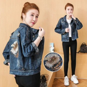 

2019 New Denim Jeans Jacket Women Women's Spring And Autumn Korean Students Hole Embroidery Female Tide Harajuku
