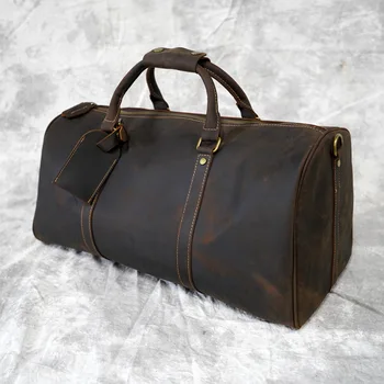 

Men Genuine Leather Travel Bag Travel Tote Weekend Bag Full Grain Leather Duffle Bag With Shoes Compartment Hand Luggage Bags