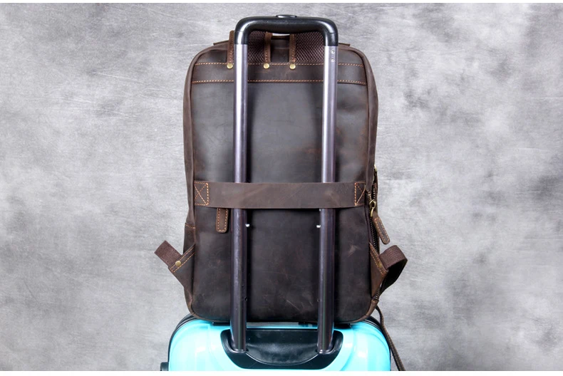 Trolley Sleeve of Woosir Men's Real Leather Backpack
