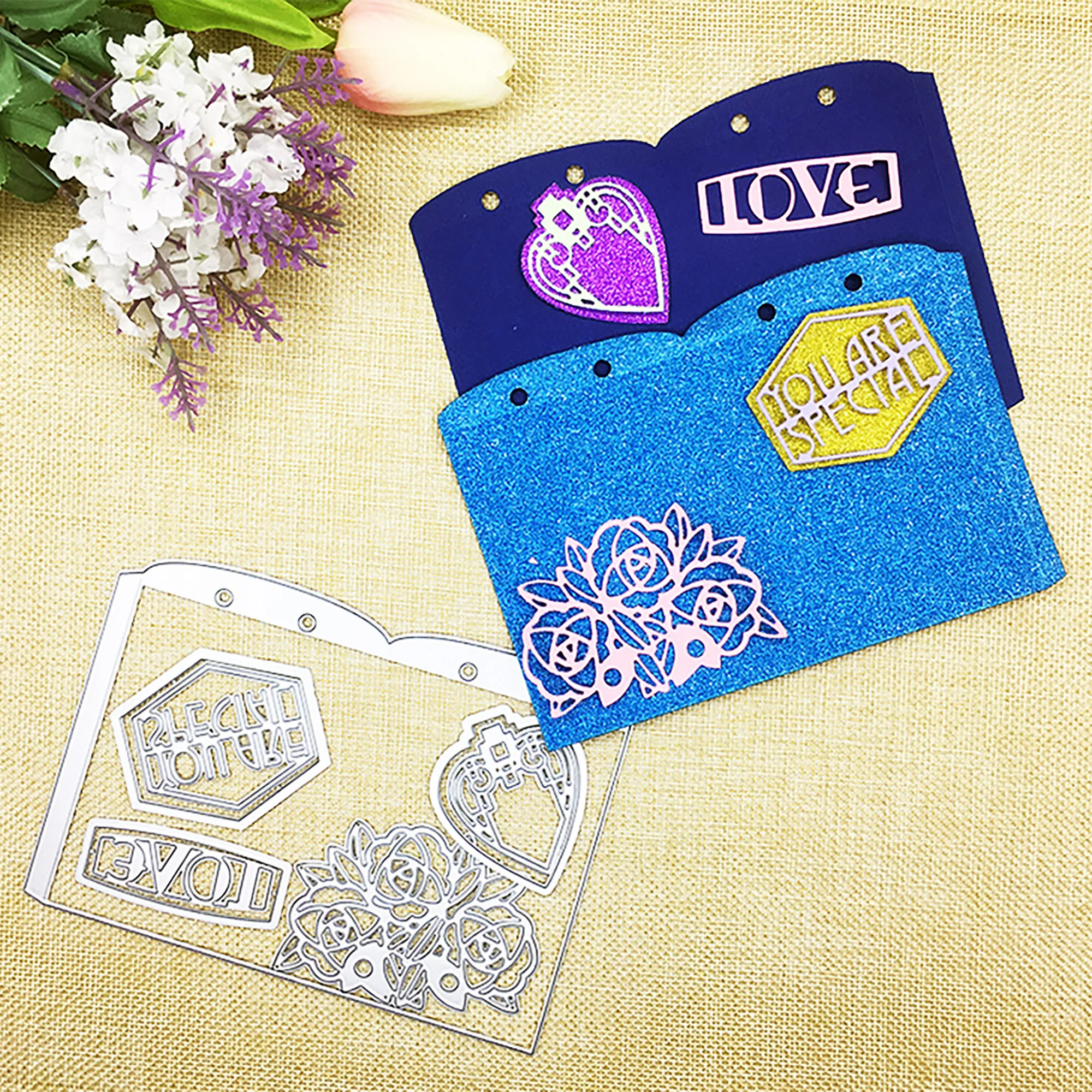 

Love Flower Cutting Dies Birthday Card Metal Stencil For Scrapbook Decorative Envelope Greeting Card Craft Embossing Paper Card