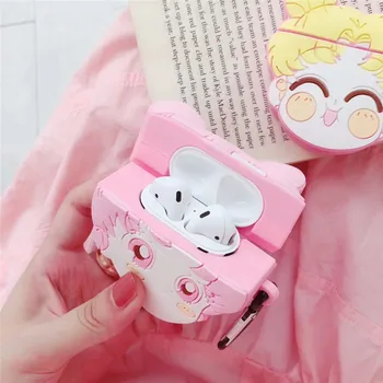 

Bluetooth Earphone Case for Airpods Cute Accessories Protective Cover with Keychain Cartoon Silicone Stereoscopic Sailor Moon