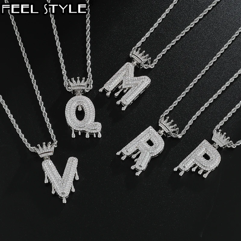 Hip Hop Iced Out Bling Cubic A-Z Drip Crown Zircon Letters Necklaces &amp Pendant Chain For Men Jewelry | Украшения и аксессуары