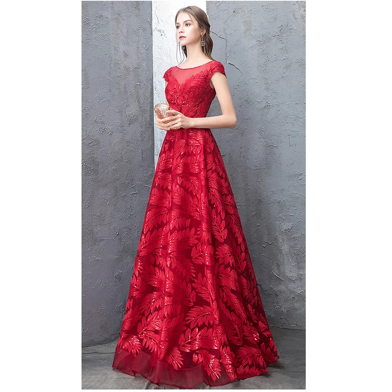 Это Yiya элегантное вечернее платье с круглым вырезом плюс размер без спинки женские вечерние платья с коротким рукавом аппликации платье с блестками De Soiree V135