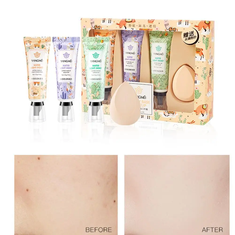 

3 Piece Set of Base Makeup Water-Sensitive Soft Foundation Isolation Smooth Brighten Liquid Tone Concealer Moisturizing Ski D4M6