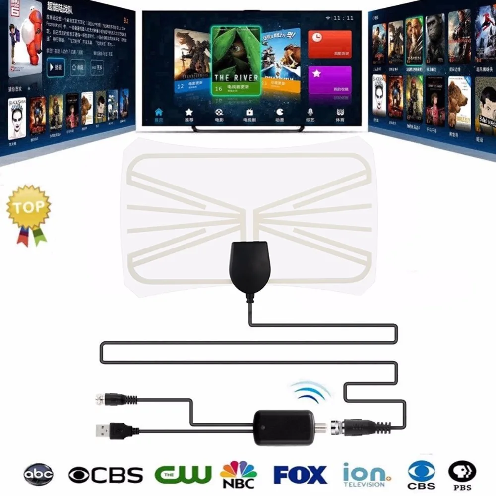 Белая цифровая HDTV антенна ТВ ресивер 25dbi с усилителем ISDB ATSC комнатная 980 миль