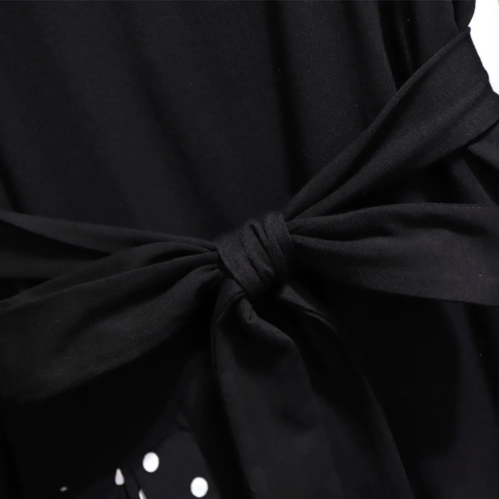 2XL-6XL плюс размер женское осеннее платье в горошек Повседневное платье с длинными рукавами лоскутное офисное женское платье 5XL большой размер черное платье