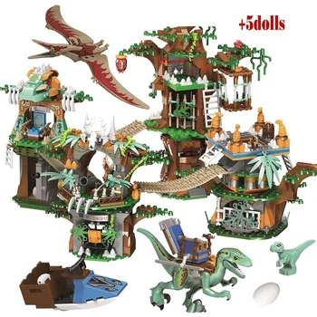 

1000pcs Dinosaur Tree House Building Blocks Jurassic World Park Figures Bricks sets Toys For Children gifts