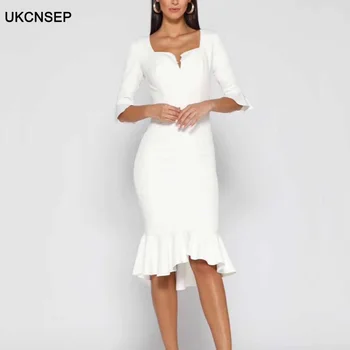 

UKCNSEP 2020 Sexy Flare Mid Sleeve Bodycon Trumpet Bandage Dress Women Dress Runway Celebrity Evening Party Dress Vestidos