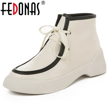 

FEDONAS Winter Warm Comfortable Short Boots Lace Up Genuine Leather Women Ankle Boots Platform Boots Casual Office Shoes Woman