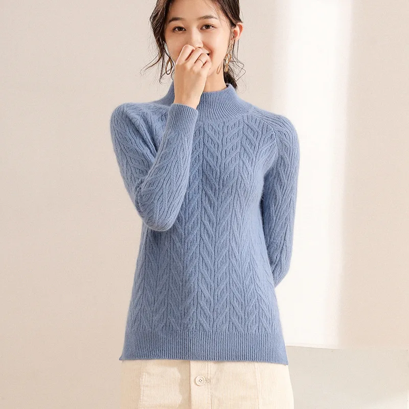 

Half-Turtle-Neck Cashmere Sweater Women's Autumn And Winter Long-sleeved Pullover Sweater Thick Slim Fit Versatile Large Size Sl