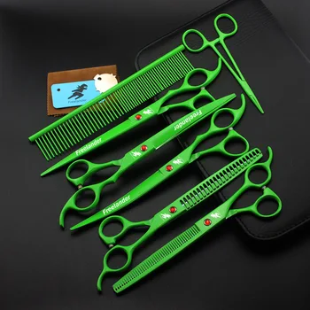 

8inch Green Pet Grooming Scissors Sets Pet Scissors,STRAIHT & 2 THINNING & CURVED scissors in 1 set,, Cost-effective Pro