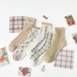 Spring And Summer Women Japanese Ins Thin Trendy Socks Personalized Cotton Socks Small Flower Pattern Korean Kawaii Girl Socks