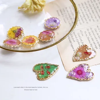 

12pcs/lot color dried flowers Irregular oil painting style hearts/rounds shape alloy floating locket charms diy jewelry making