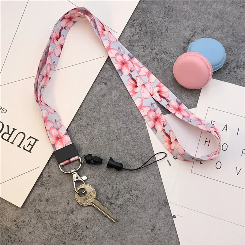 Шнур для ключей, шнурок для цветов, для iphone 7, 8, samsung, телефонов, MP3, USB флеш-накопители, брелки для ключей, идентификационная бирка, держатель Бейджа - Цвет: pink flower