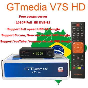 

gt media brasil v7s HD Satellite TV receiver FAT with Spain cccam 2 años line for YouTube tdt tv receptor shipping from brazil