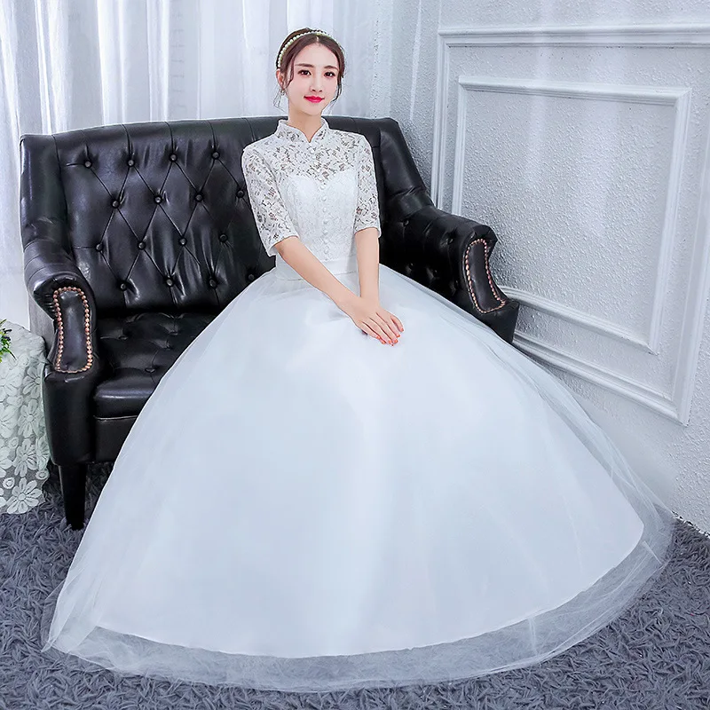 

2019 Rushed Dress 2020 New Korean Version Bride's Wedding One Shoulder Long Sleeve Lace Large Size Thin And Neat Winter Woman