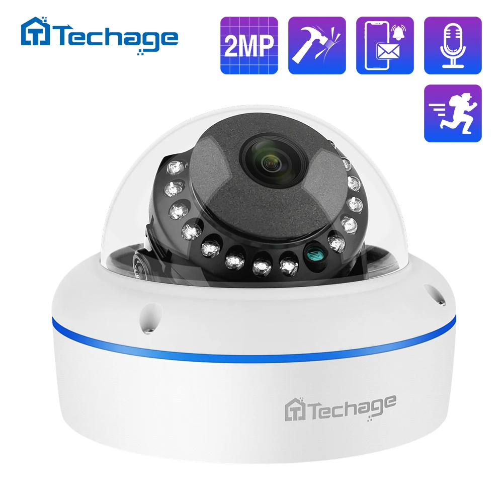 

Techage H.265 Security POE IP Camera 2MP Vandalproof Indoor Dome CCTV Camera Microphone P2P Video Surveillance ONVIF 48V PoE