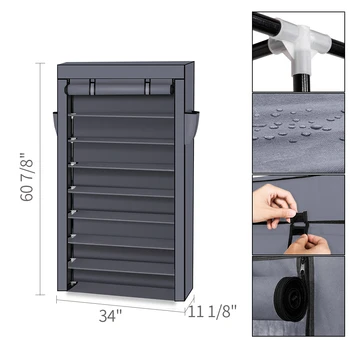 

【UK Warehouse】10 Tiers Shoe Rack with Dustproof Cover Closet Shoe Storage Cabinet Organizer Gray