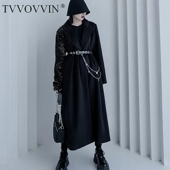 

TVVOVVIN Winter Women Autumn Clothes 2020 New Woolen Coat Women Fashion Trend Sequin Panel Top Streetwear British Style XJ5114