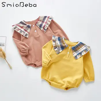 

Spring And Autumn Style Ins Korean Rompers Children's Wear Baby Bodysuit Girl Baby Princess Wind Lapel 100 Day Pack Fart Creeper