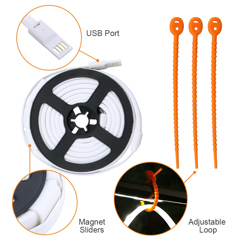 Портативная Водонепроницаемая светодиодная лента 1,5 м DC5V USB гибкая SMD 2835 Светодиодная лента для наружного кемпинга походная Палатка Фонарь Лампа