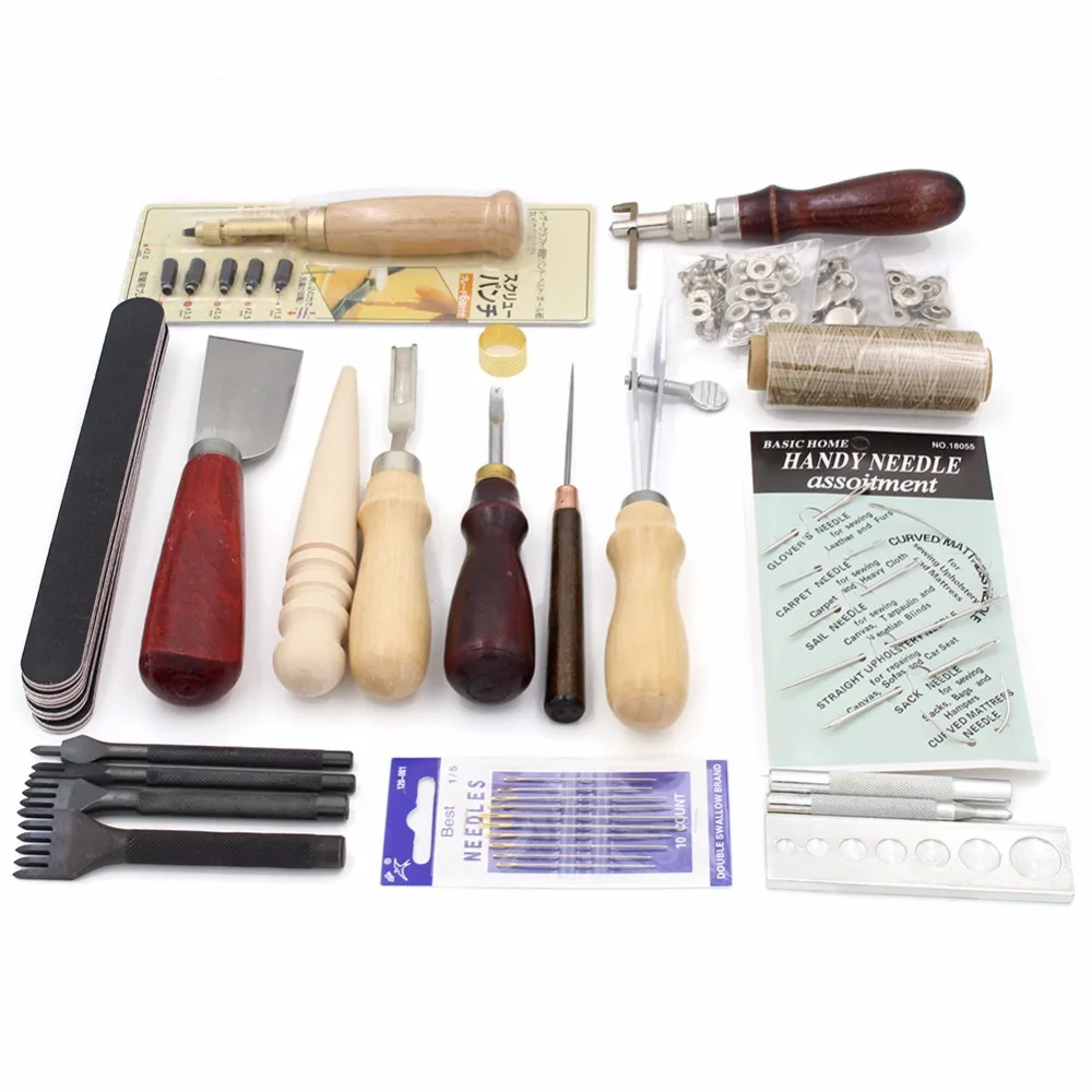 Leather Tool Set Carving Punching Hole Cutting Knife Manual Suture Needle Gas Eyes Burnish Peeling Edge Process for Leather Belt