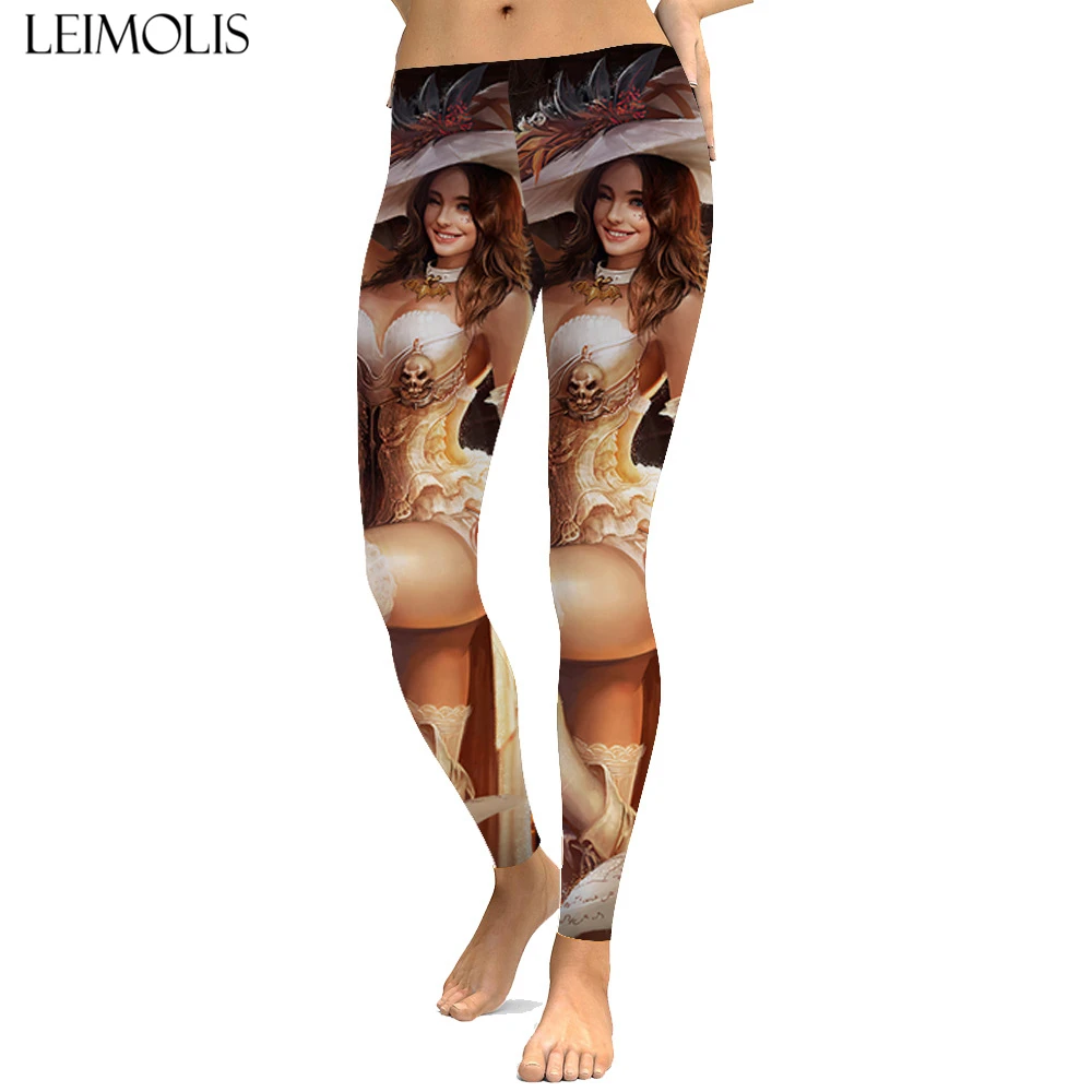 

LEIMOLIS sexy Halloween Witch Beauty print push up leggings plus size women fitness workout punk high waist spandex leggins