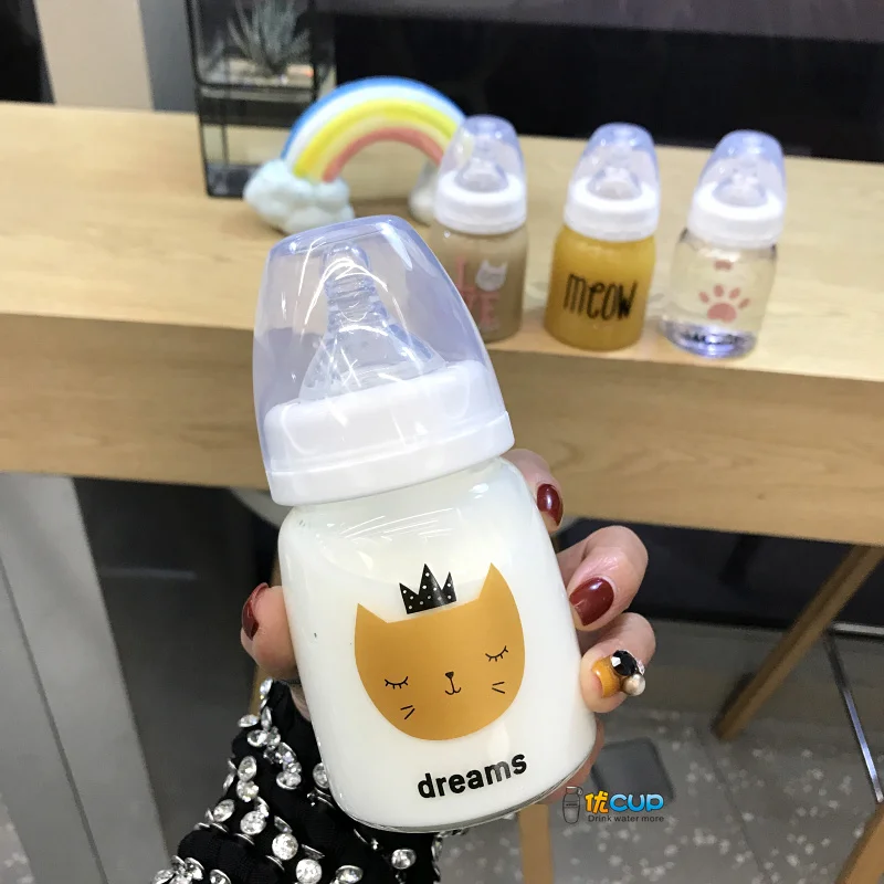 Милый котенок мультяшная бутылка для молока чашка воды с калибровочным стеклом