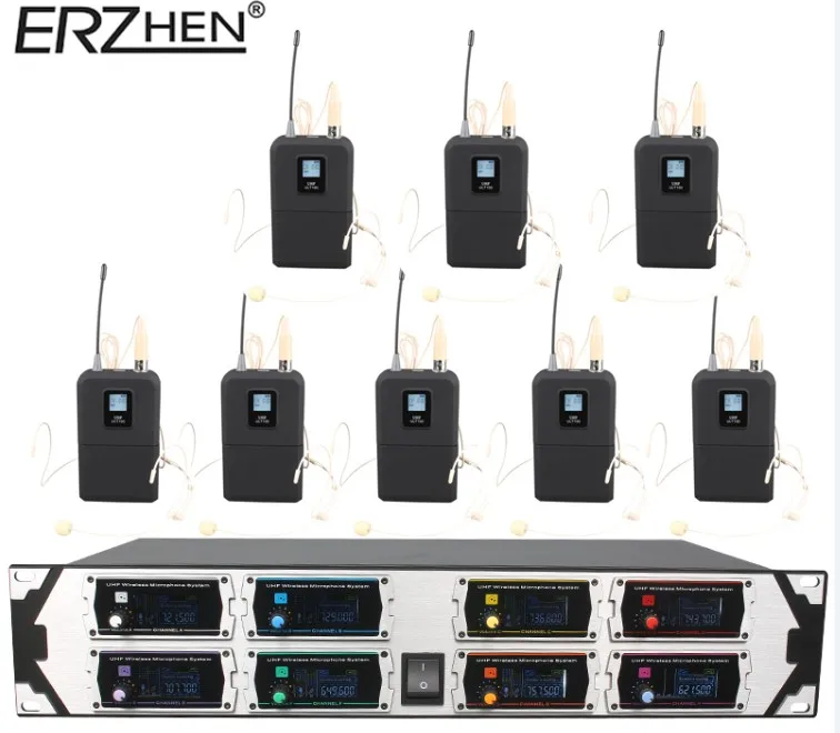ERZHEN Профессиональная Беспроводная микрофонная система UHF8 канальный ручной нагрудный конденсаторный микрофон гарнитура караоке