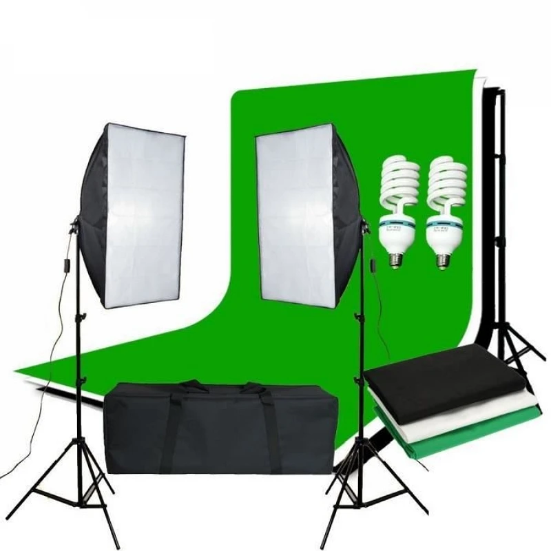

ZUOCHEN Photo Studio Softbox Continuous Lighting Kit Background Soft Box Light Stand+ 3 Backdrops + 2*2M Backdrop Support Kit