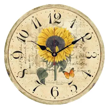 

Retro Wooden Wall Clock Rooster Vintage Rustic Non-Ticking Silent Quiet Decor