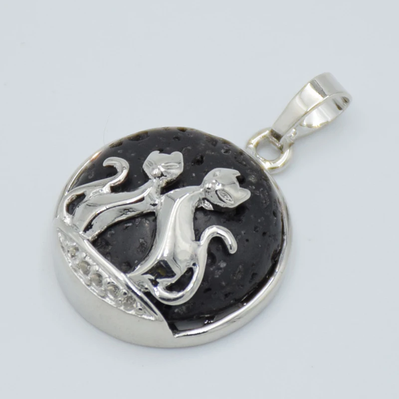 Lava Pendant Натуральный камень круглый плоский бисер кошка подвески двойные Кошки Любовник Любовь Сердце ожерелья с подвеской-кулоном ювелирные изделия подарок для девушек и женщин - Окраска металла: Lava Pendant