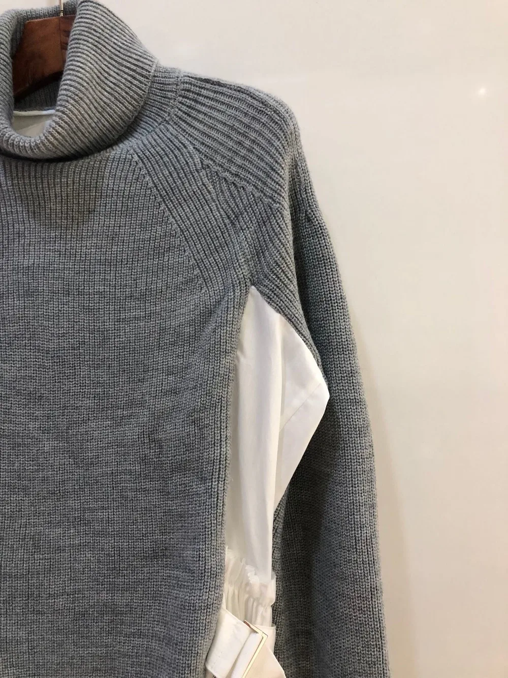 2019FW высококачественное женское Шерстяное вязаное лоскутное гофрированное Платье женское повседневное водолазка с длинными рукавами 3 цвета пачка