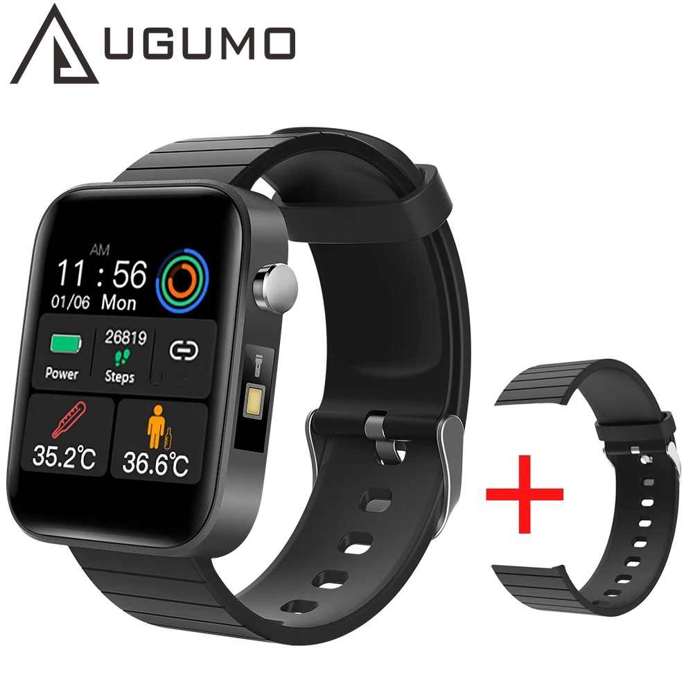UGUMO 2021 NEW T68 Smart Watch Body Temperature Measure Heart Rate Blood Pressure Oxygen Smart Bracelet with Colorful Straps