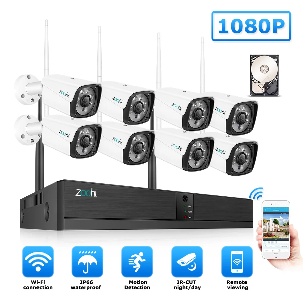 Zoohi CCTV System Wireless Surveillance System Kit 1080P 2MP Home Security Camera System Outdoor WIFI Camera Security System IR - Цвет: 1080P 8 Cameras