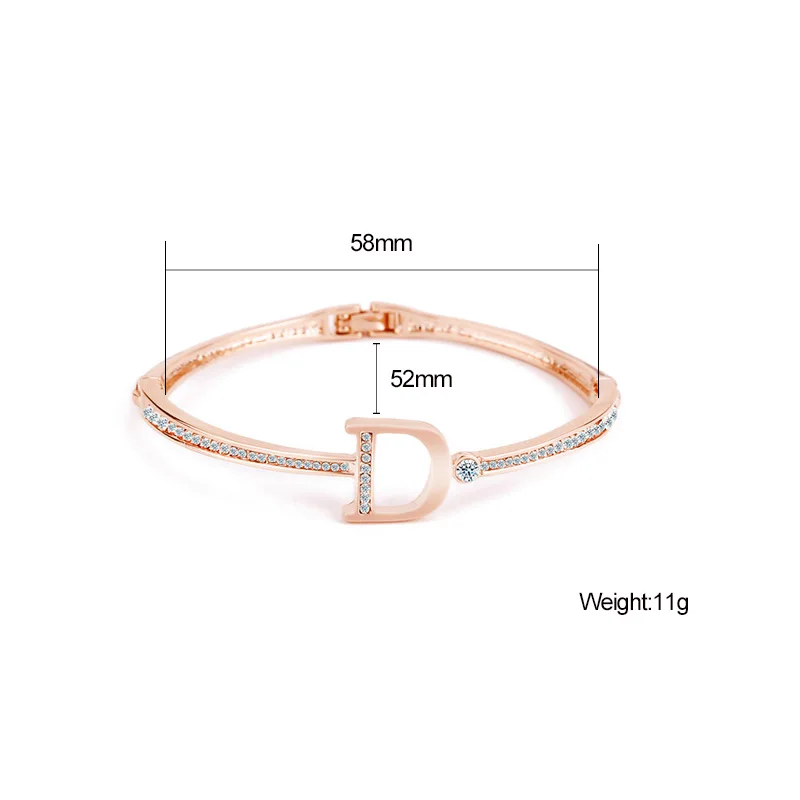 Bangle bracelet crystal bracelets Simple Rose Gold Silver Color Bangles Letter Crystal Cuff Bracelet & Bangle For Women Girls Female