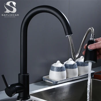 

Matte Black Kitchen Sink Faucet Single Hole Single Handle Pull-out Kitchen Sprayer Deck-mounted Kitchen Faucet